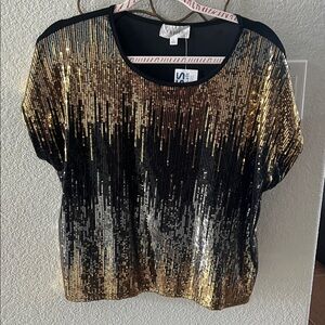 Black and Gold Sequin Blouse, women’s size L, NWT